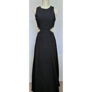 Lovers + Friends Sz S Black Sleeveless Maxi Dress with Side Silver Bead Cutouts